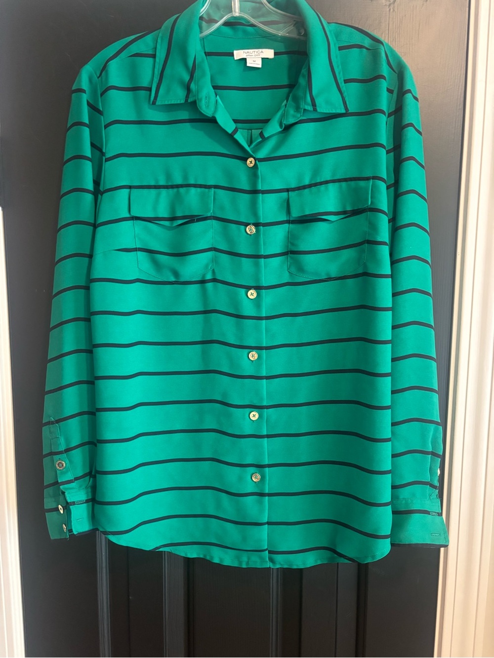 Nautica Teal Striped Long-Sleeve Button Down Shirt